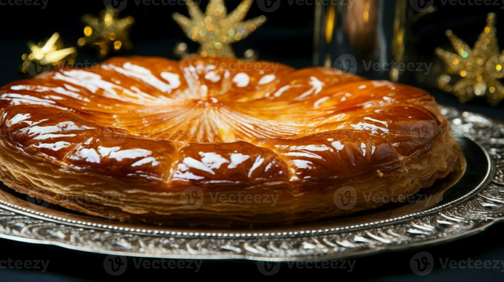 uppenbarelse tolfte natt kaka, mandel galette des rois, kaka av de kungar, stänga upp. foto