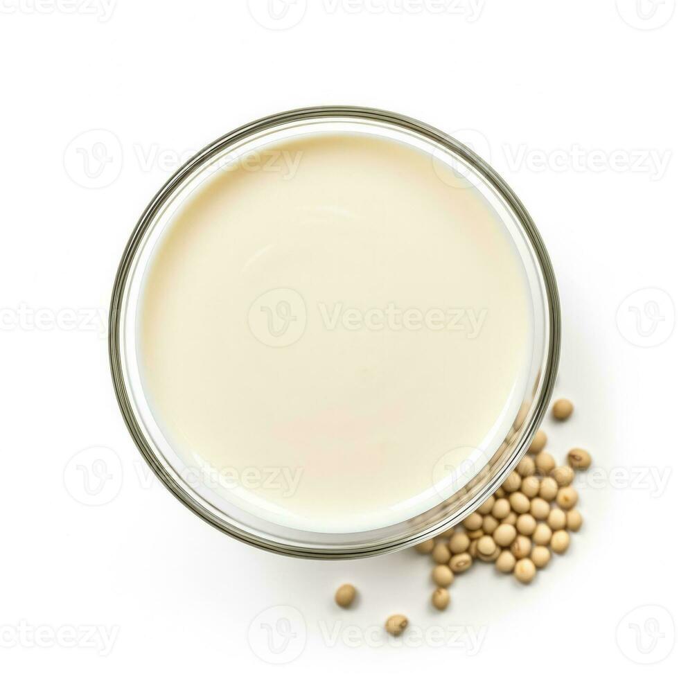 soja mjölk isolerat på vit bakgrund topp se foto