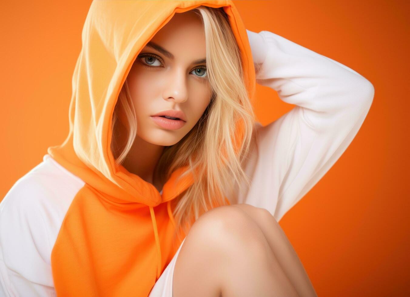 mode kvinna i vit och orange färger foto