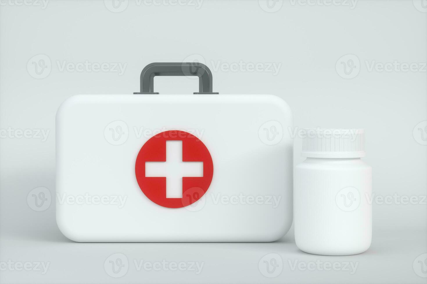 medicinsk utrustning och nödsituation medicinsk Utrustning med vit bakgrund, 3d tolkning. foto
