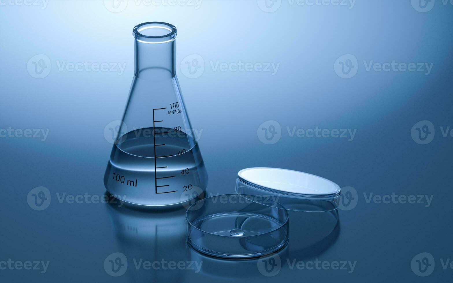 glas i de laboratorium, 3d tolkning. foto
