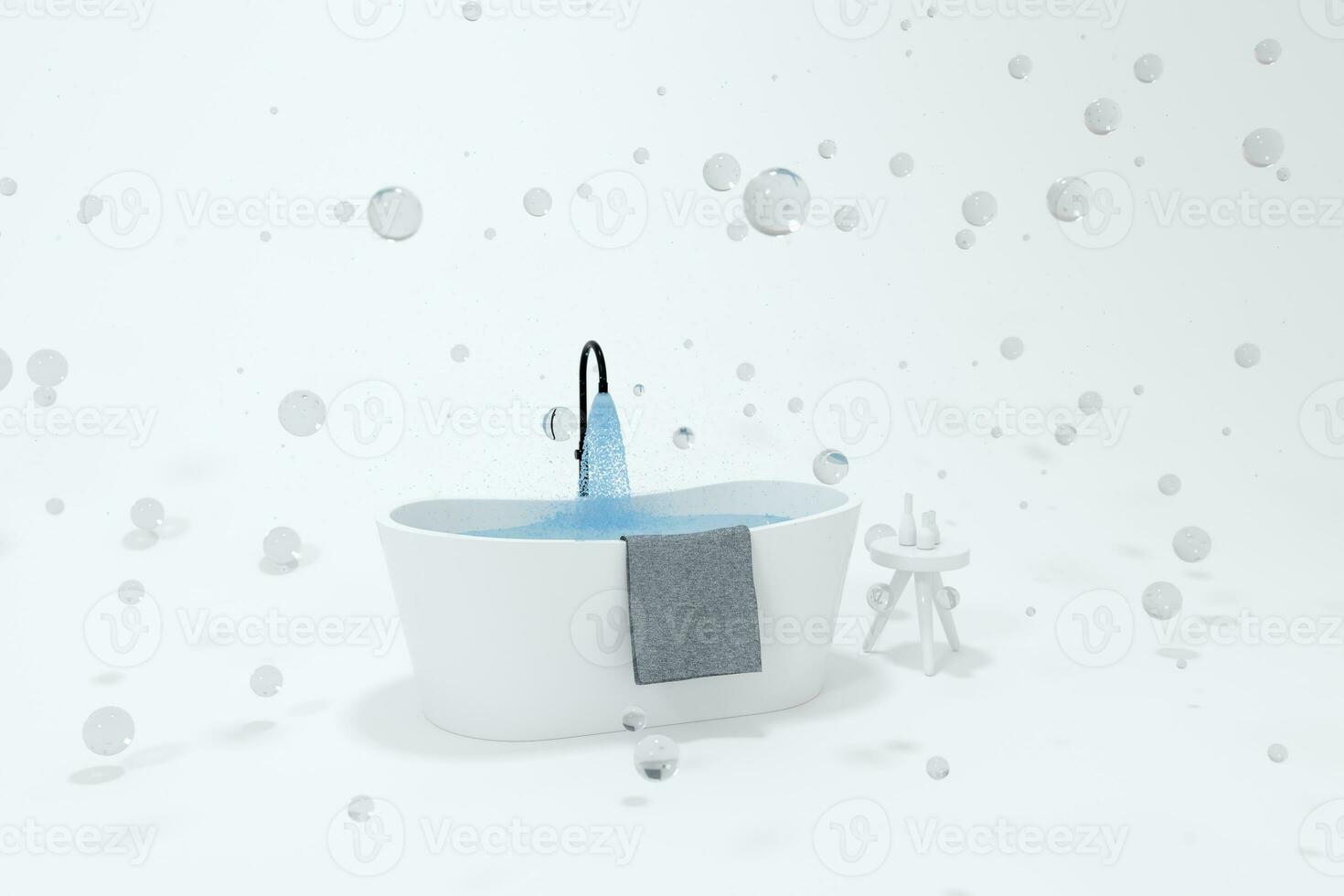 tecknad serie badkar med vit bakgrund, 3d tolkning. foto