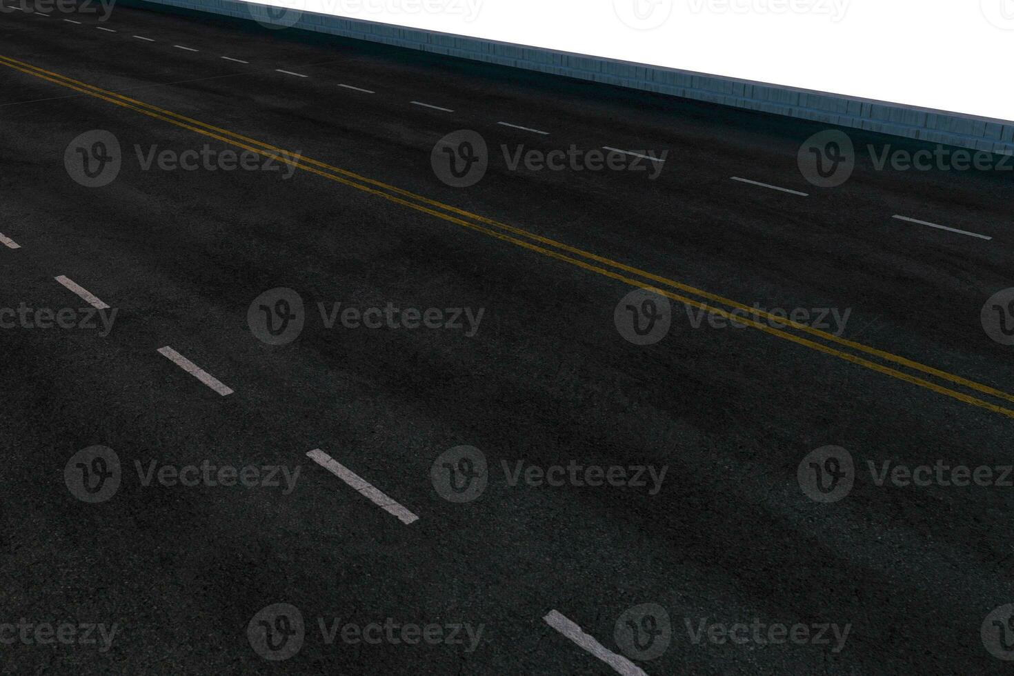 de tömma asfalt väg med vit bakgrund, 3d tolkning. foto