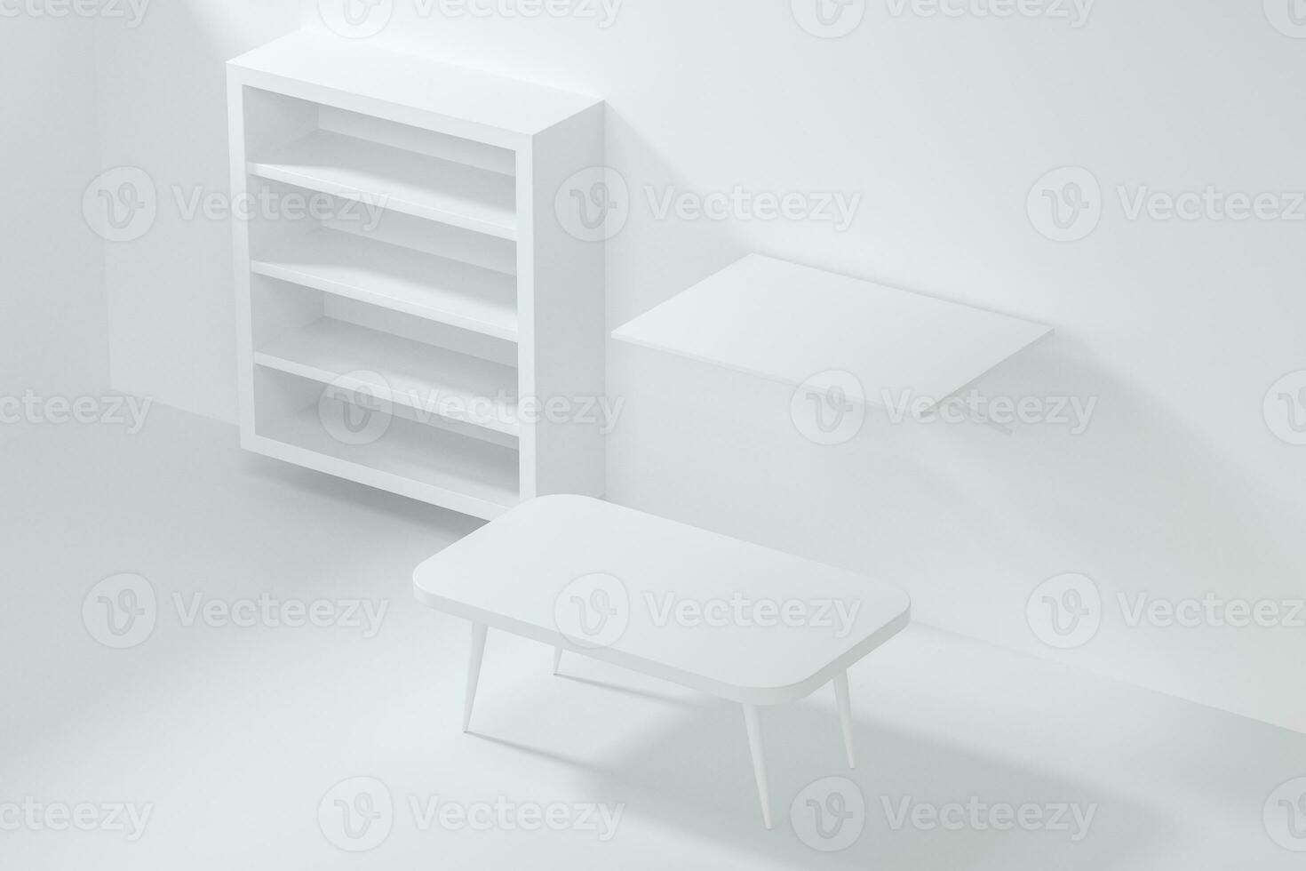modell av möbel i de levande rum, 3d tolkning. foto