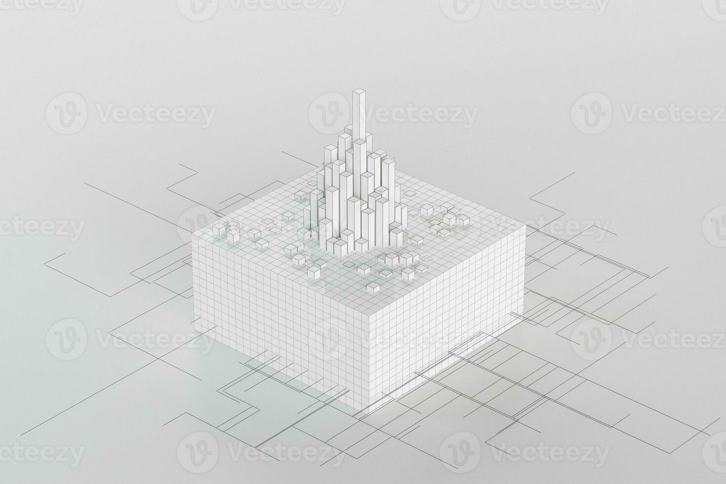 kuber och rader med vit bakgrund, 3d tolkning. foto