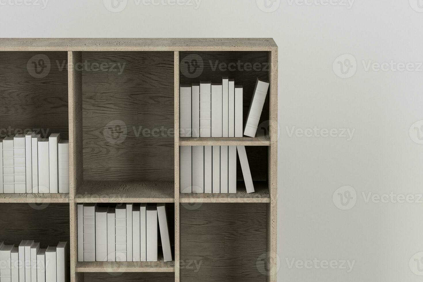 bokhylla med böcker inuti i de tömma ny hus, 3d tolkning. foto