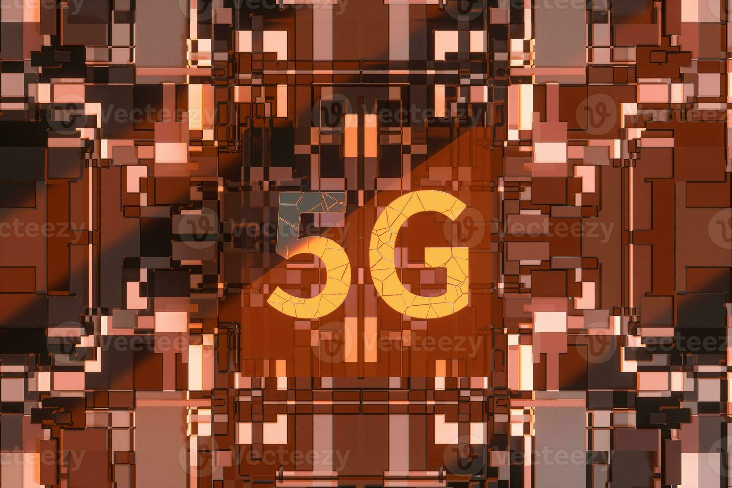 3d tolkning, 5g font och krets bakgrund foto