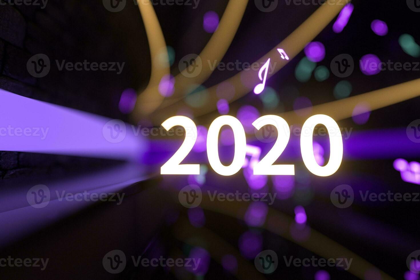 2020 ny år med musik knutpunkter bakgrund, 3d tolkning. foto