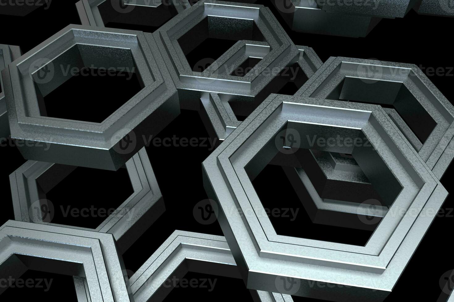 3d tolkning, mörk hexagonal bakgrund, sci-fi bakgrund foto