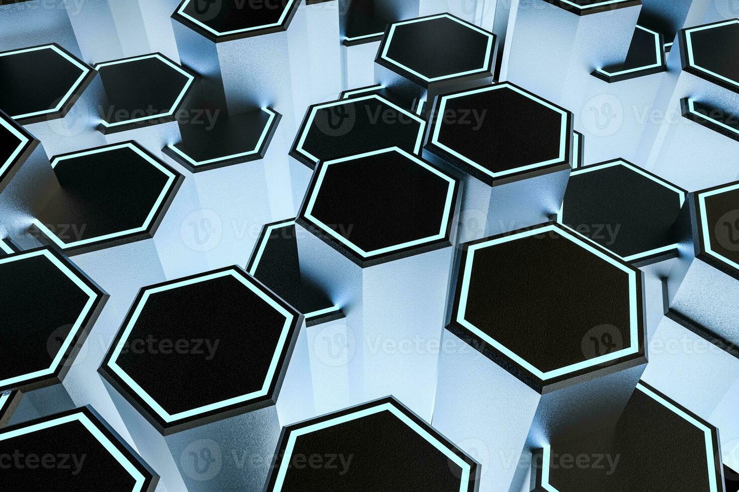 3d tolkning, mörk hexagonal bakgrund, sci-fi bakgrund foto