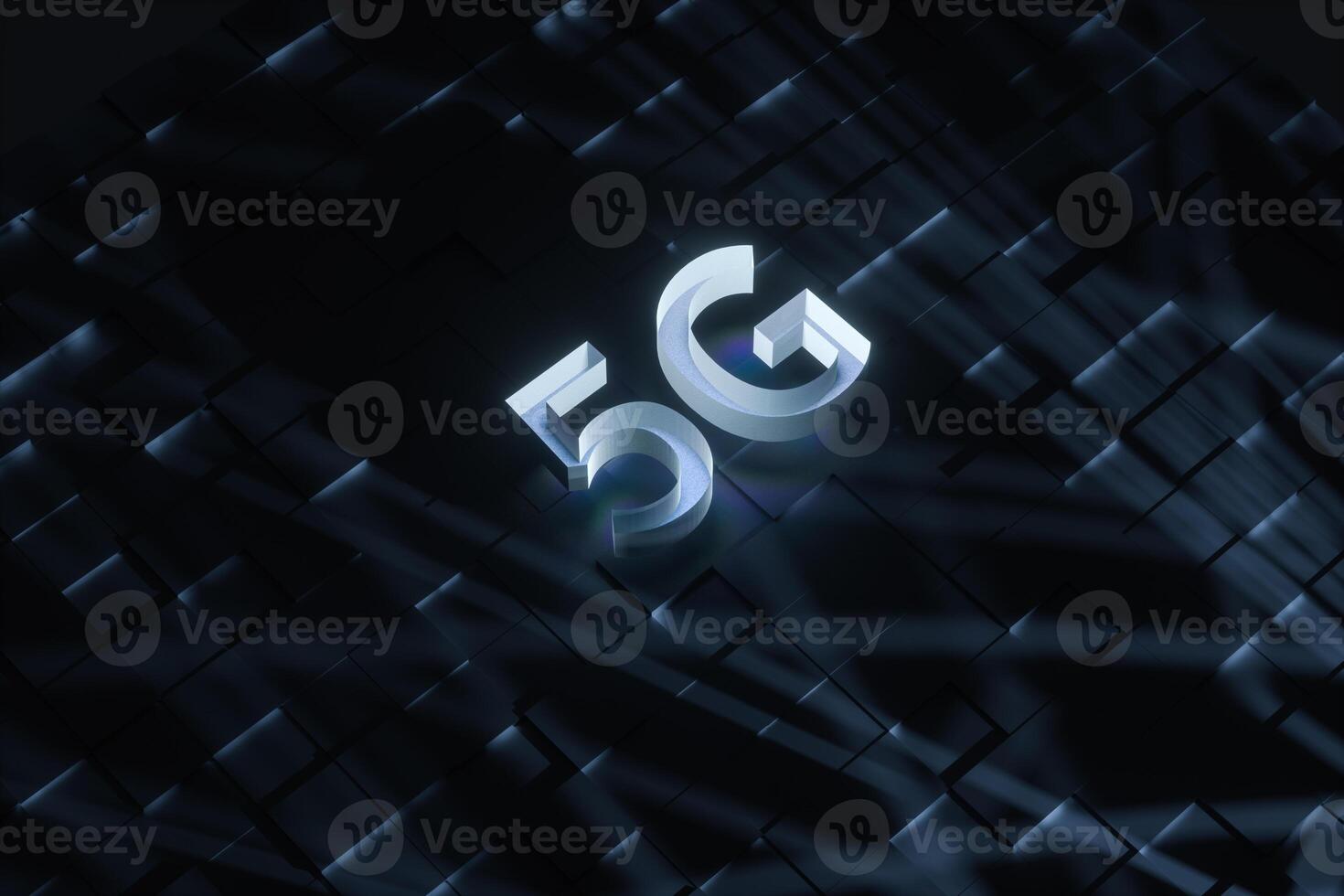 3d tolkning, 5g font och krets bakgrund foto