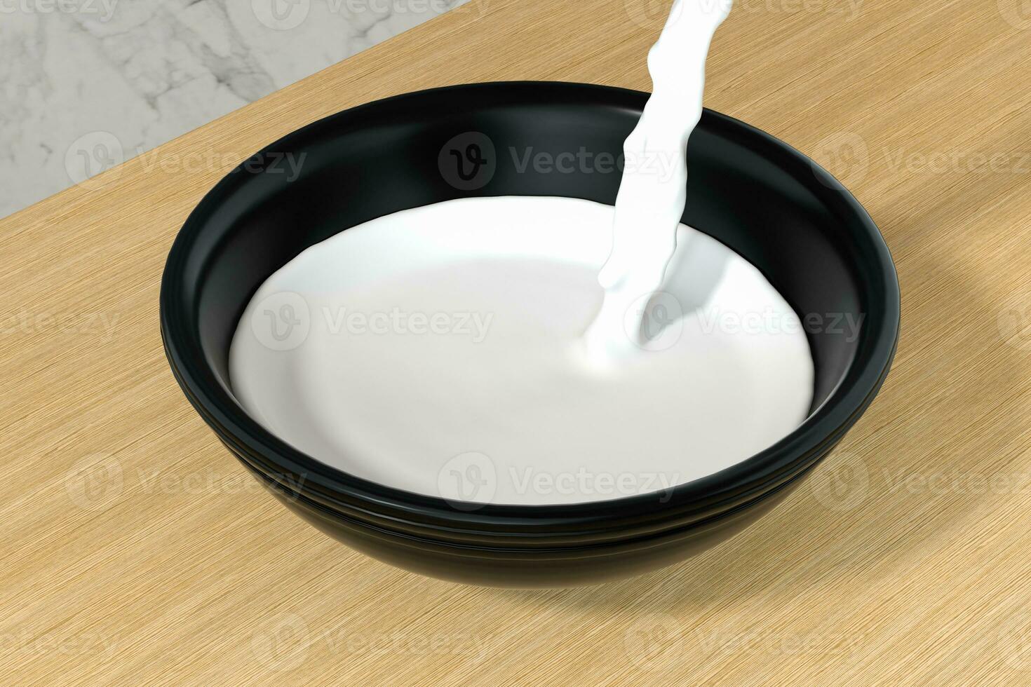 en skål av mjölk och stänk flytande, 3d tolkning. foto