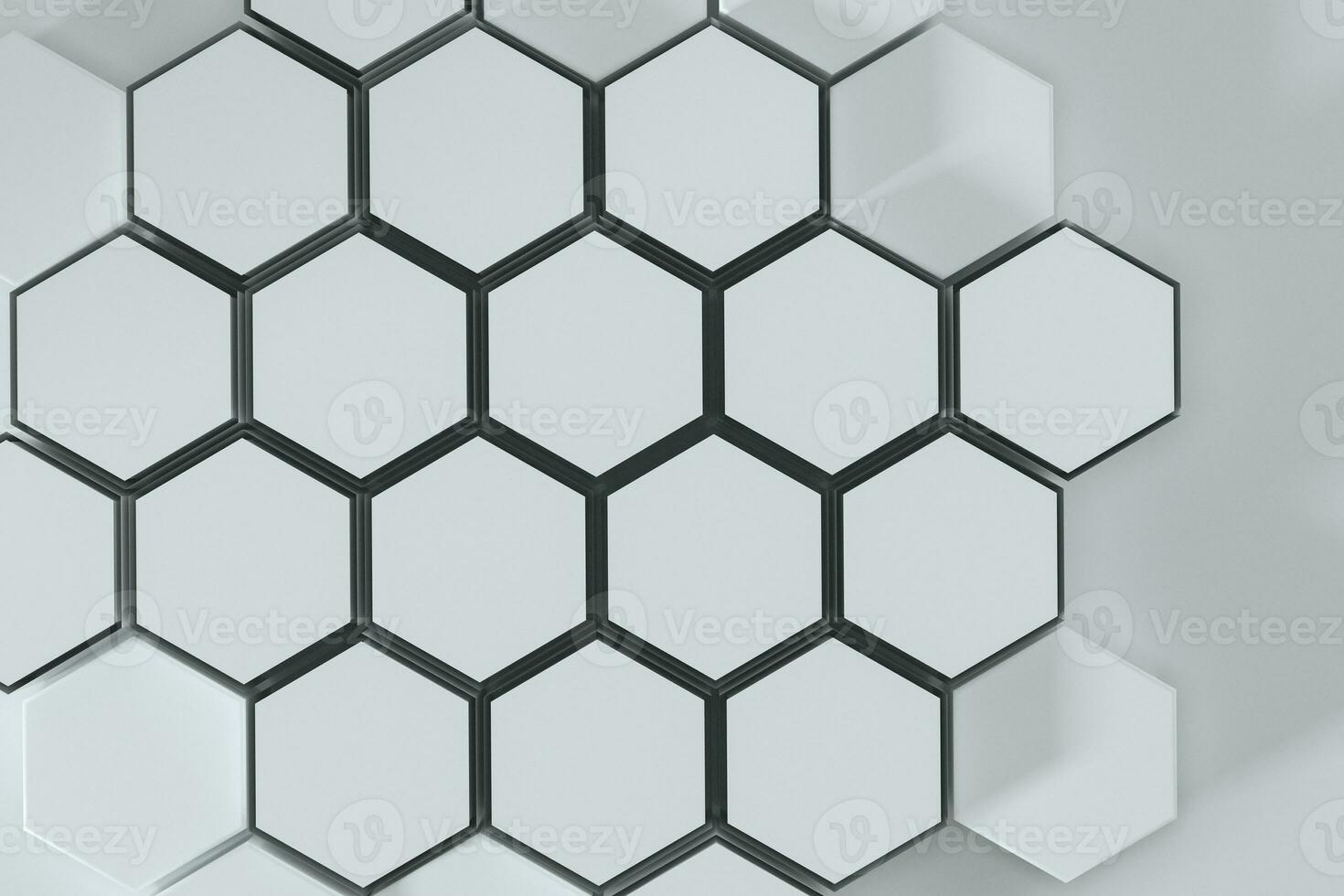 vit hexagonal plattformar ansluten tillsammans bakgrund, 3d tolkning foto