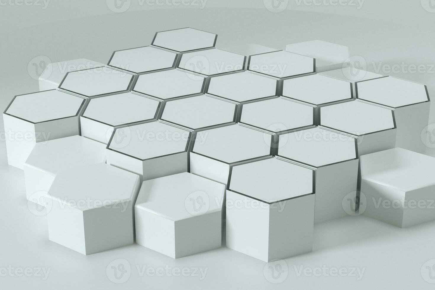 vit hexagonal plattformar ansluten tillsammans bakgrund, 3d tolkning foto