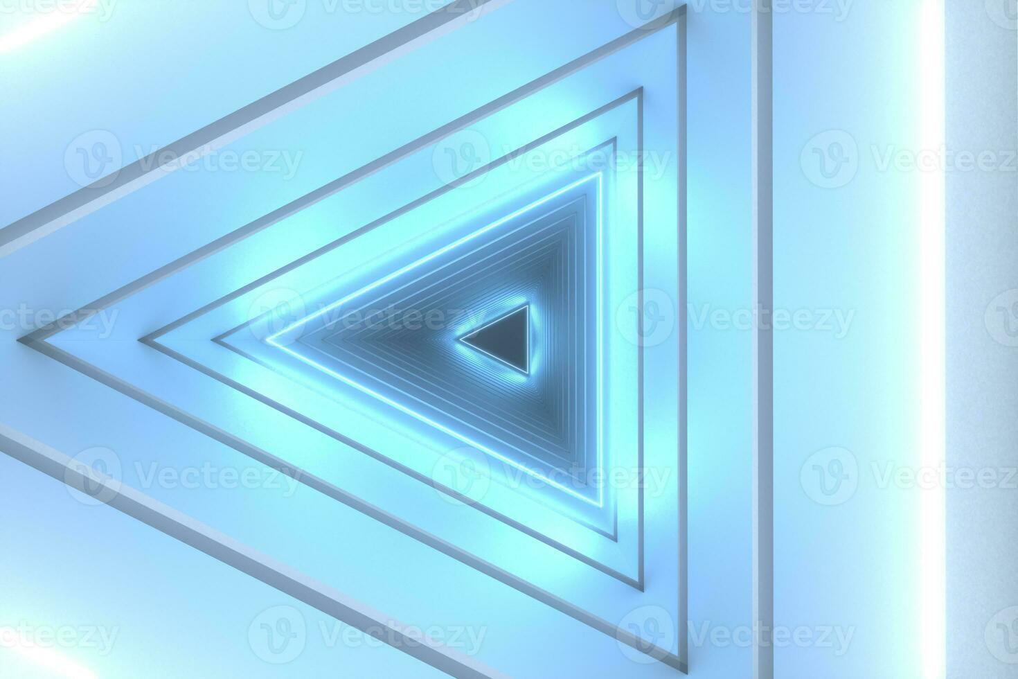 3d tolkning, triangel tunnel med lysande rader bakgrund foto