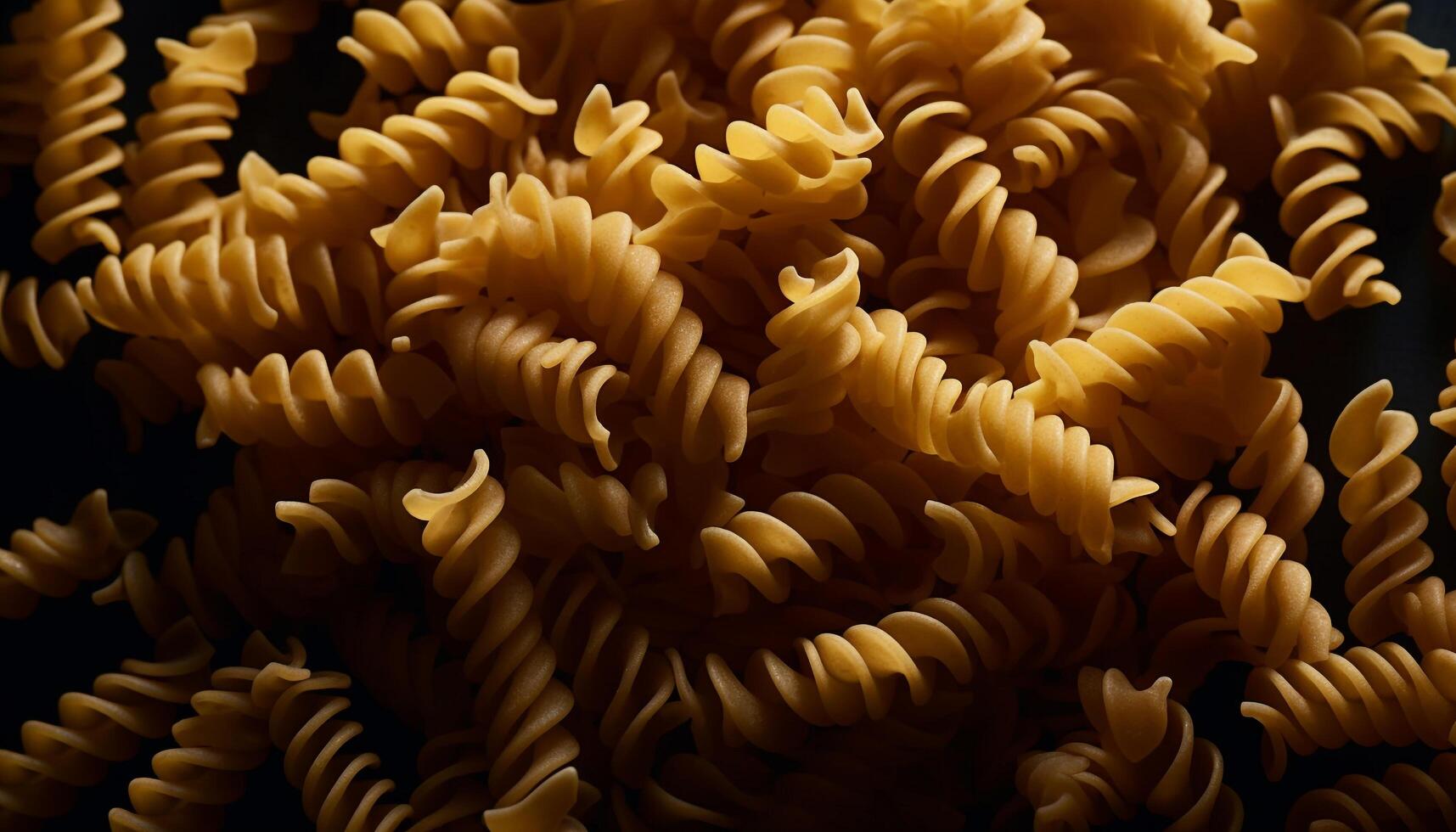 en friska måltid av gul fusilli, en häfta italiensk ingrediens genererad förbi ai foto