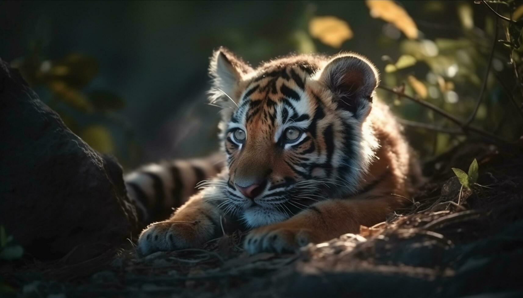 en söt tiger i de vild, stirrande med lugn genererad förbi ai foto