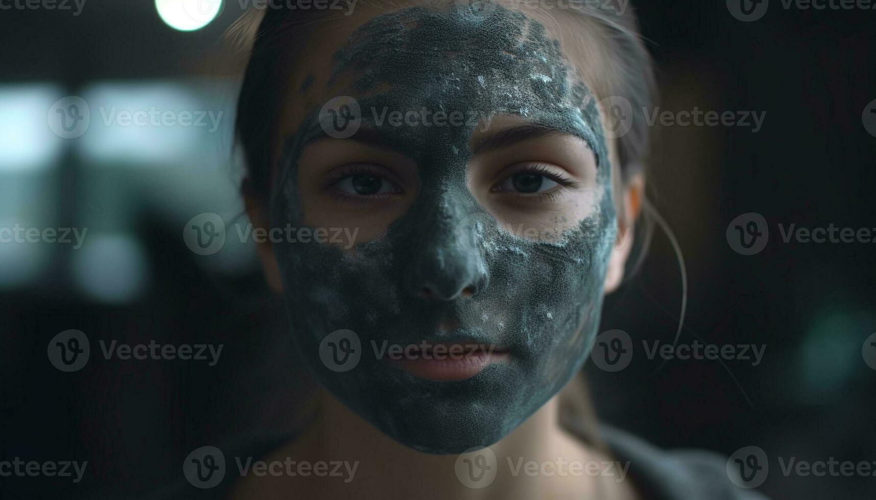 ung vuxen kvinna applicering lera mask för hudvård och avslappning genererad förbi ai foto