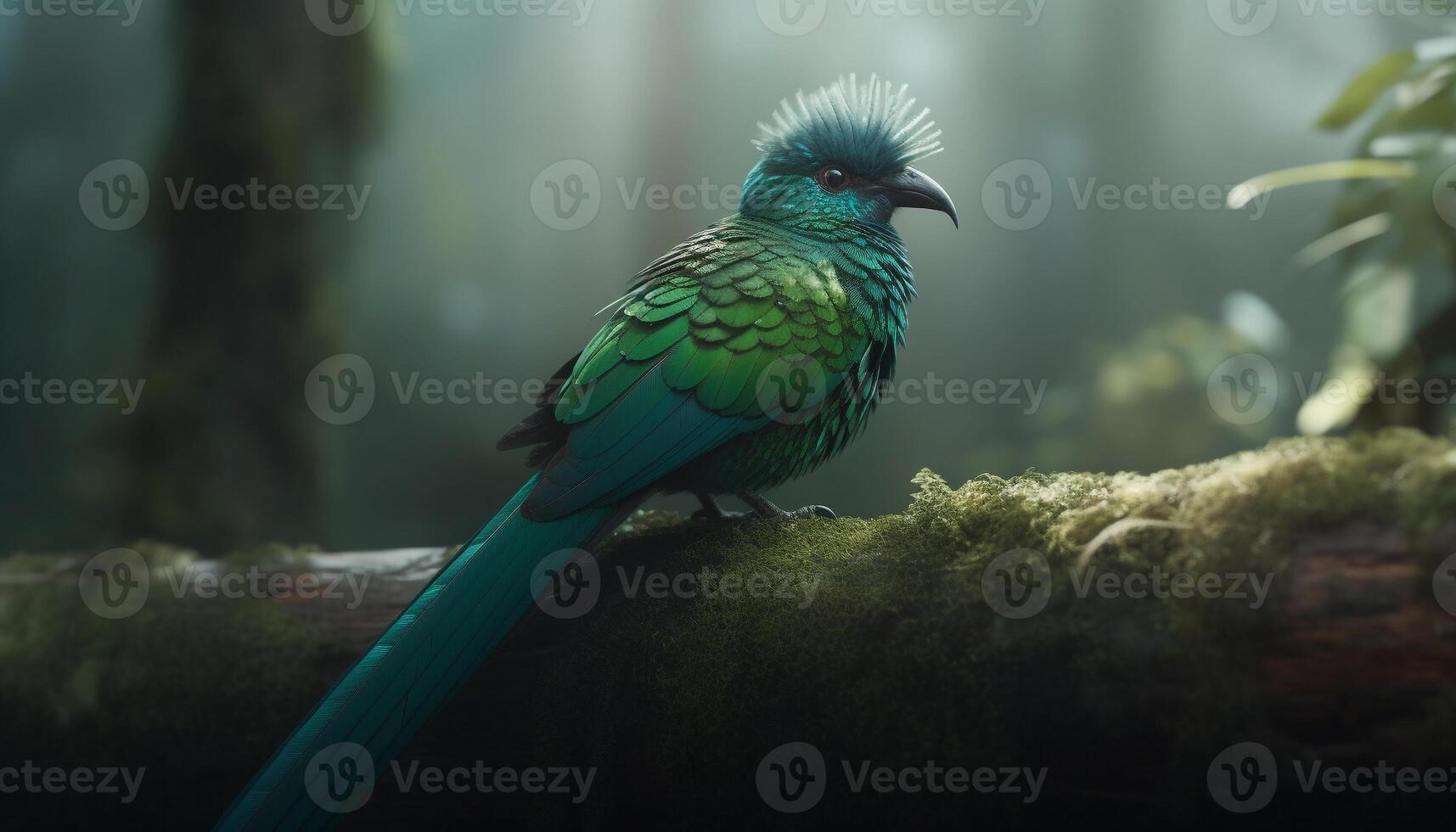 majestätisk fågel perching på gren, dess regnbågsskimrande fjädrar lysande genererad förbi ai foto