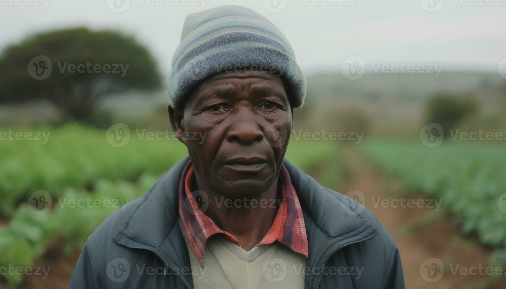 en leende jordbrukare, en porträtt av en man i natur genererad förbi ai foto