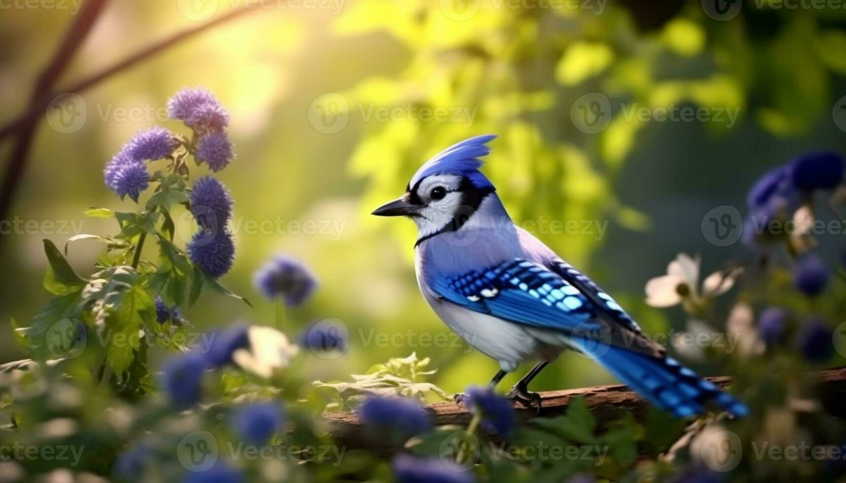 en söt fågel perching på en gren, omgiven förbi vibrerande blommor genererad förbi ai foto