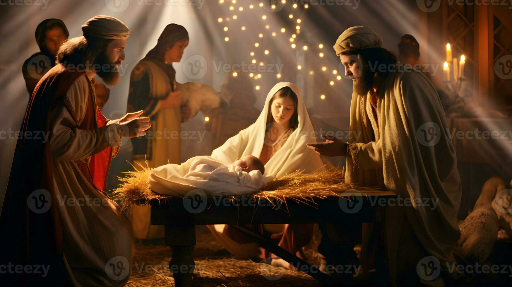 scen av de födelse av Jesus. jul nativity scen. foto