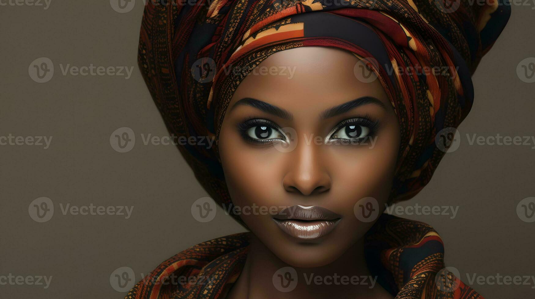 porträtt närbild skönhet fantasi afrikansk kvinna. ai genererad foto