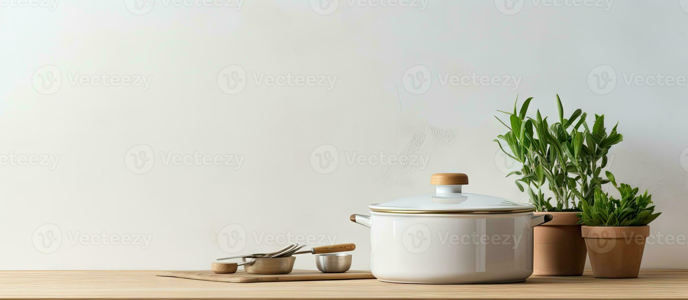 vit matlagning kastruller i en kök foto