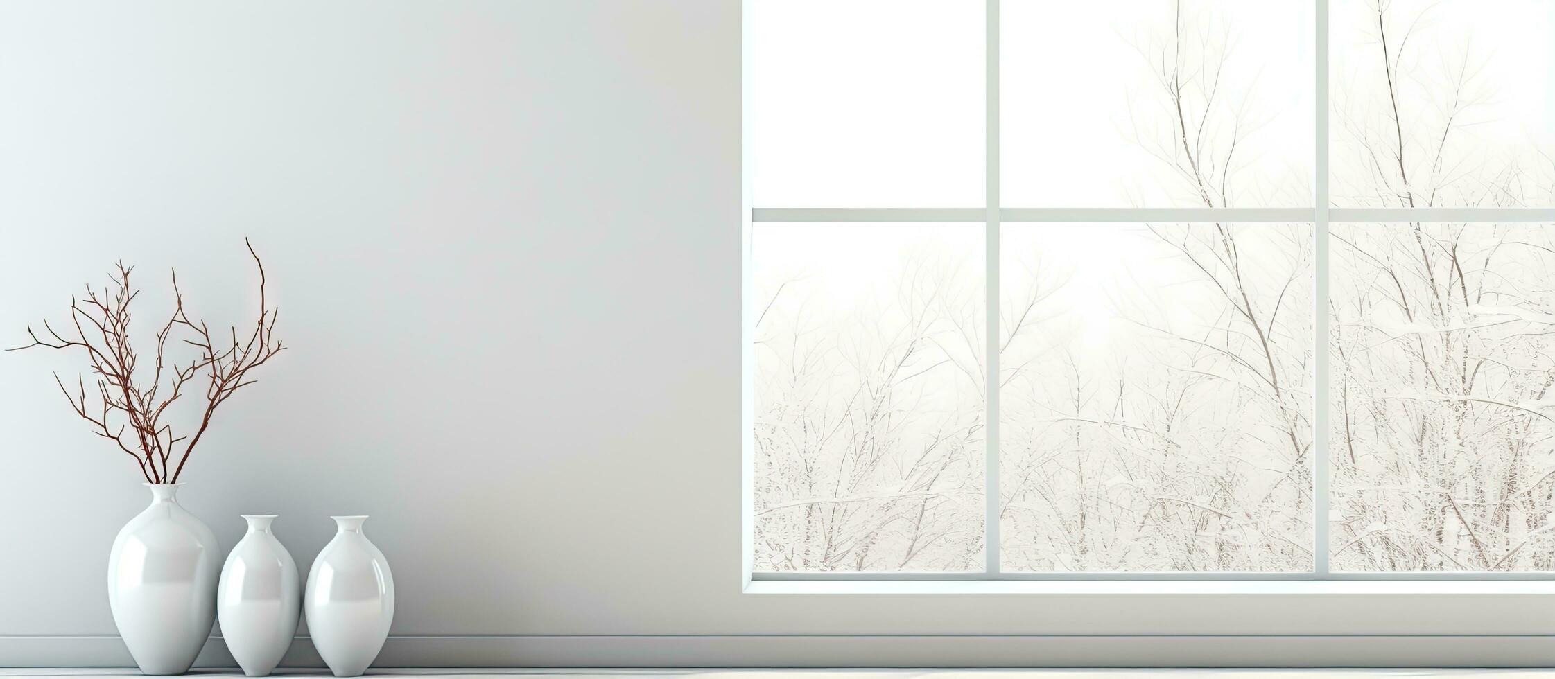 minimalistisk rum med vaser dekor på vägg fönster se nordic Hem interiör visuell foto