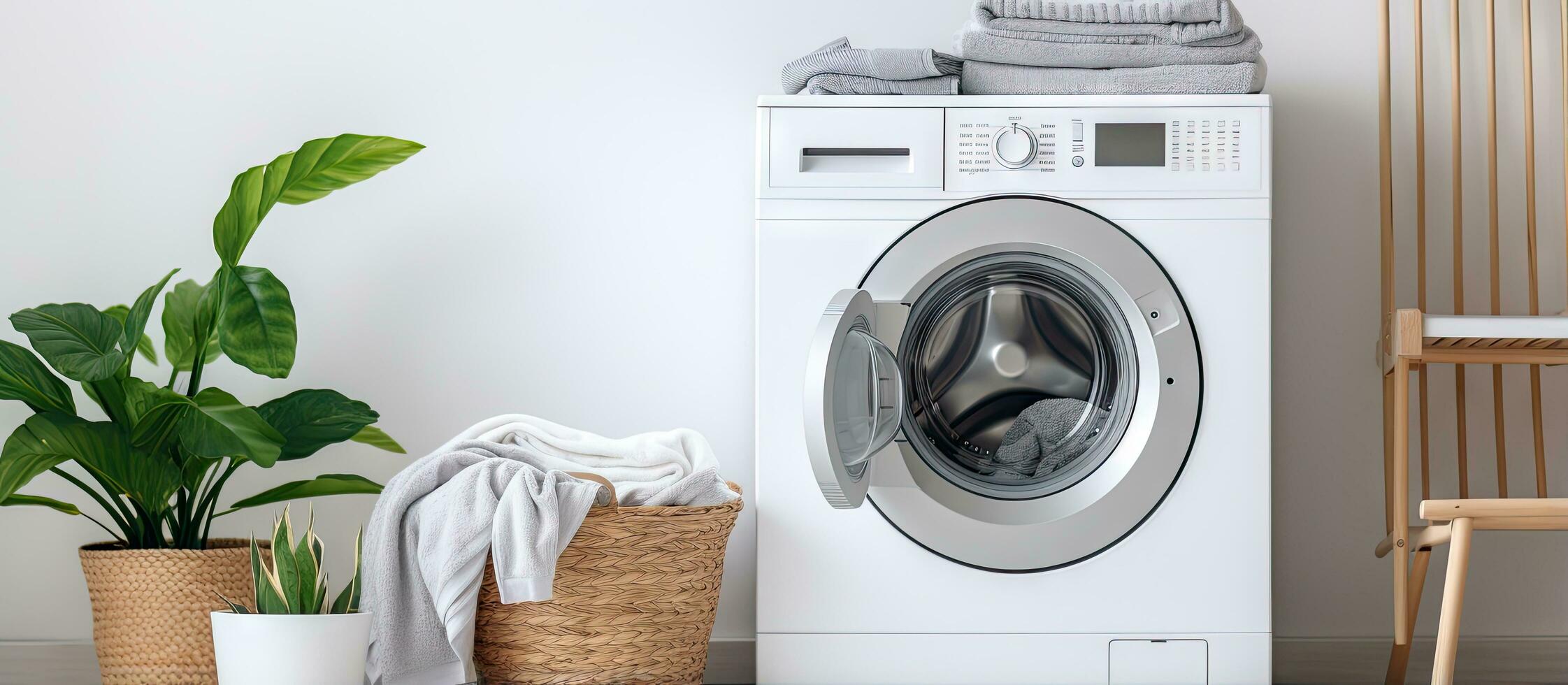 interiör av tvätt rum med samtida tvättning maskin design Plats inkluderad foto
