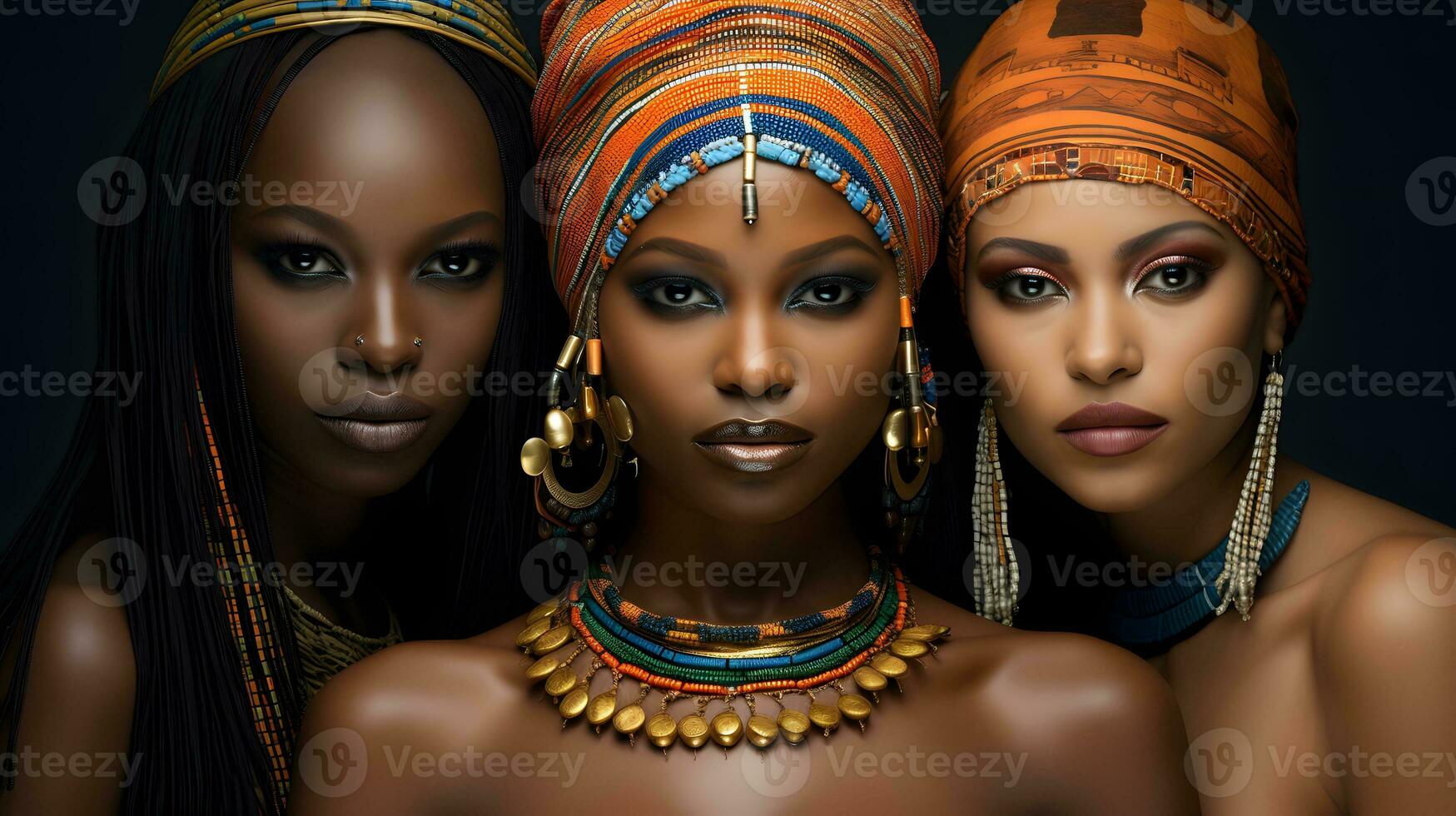 ung skön afrikansk kvinna vänner med etnisk Smycken. foto