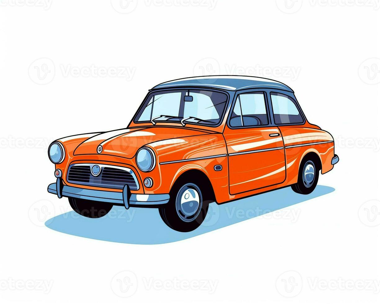 retro bil. tvådörrars eleganta bil. sida se. illustration på vit bakgrund. foto