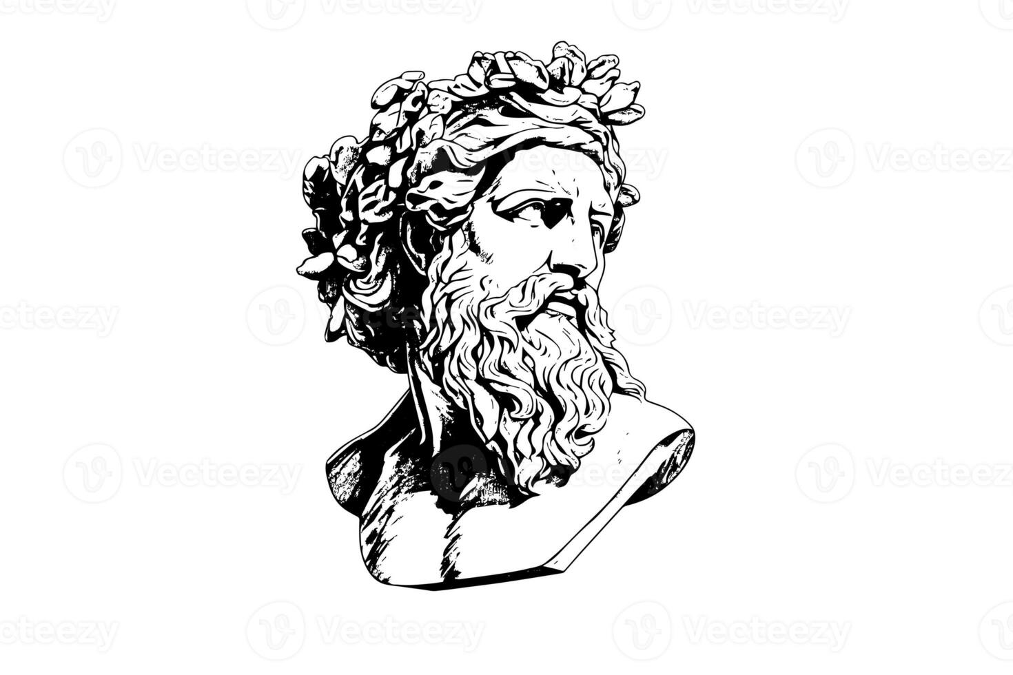 antik staty huvud av grekisk skulptur skiss gravyr stil vektor illustration. foto