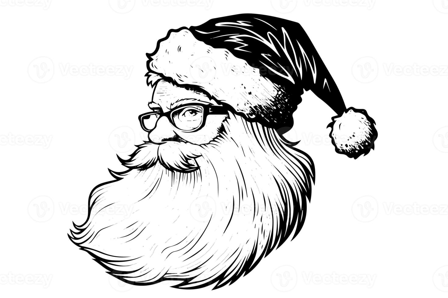 santa claus huvud i en hatt skiss hand dragen i gravyr stil vektor illustration. foto