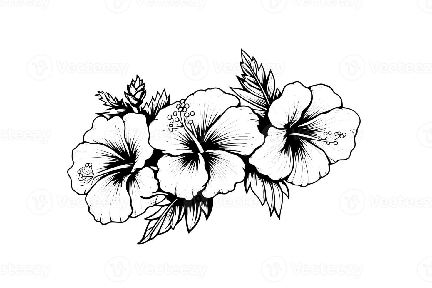 hibiskus blommor i en årgång träsnitt graverat etsning stil. vektor illustration. foto
