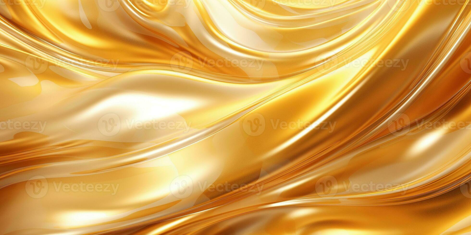 gyllene vätska bakgrund. flytande gul metall tapet. glamour virvla runt guld textur. 3d vågig strömma abstraktion. foto