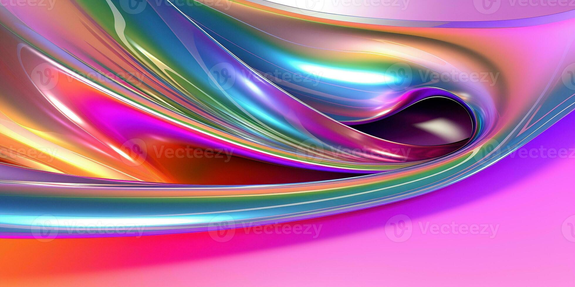 metallisk regnbåge lutning vågor abstrakt bakgrund. regnbågsskimrande krom vågig yta. flytande yta, krusningar, reflektioner. 3d framställa illustration. foto