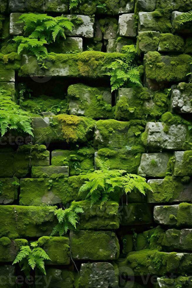 inre vägg Utsmyckad med frodig grön mossa skapande en dekorativ bakgrund foto