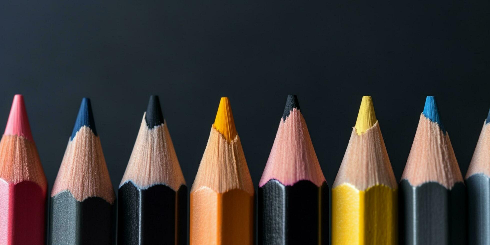 vibrerande array av färgrik färgad pennor med svarta tavlan bakgrund, illustrerar skola och tillbaka till skolan begrepp - ai genererad foto