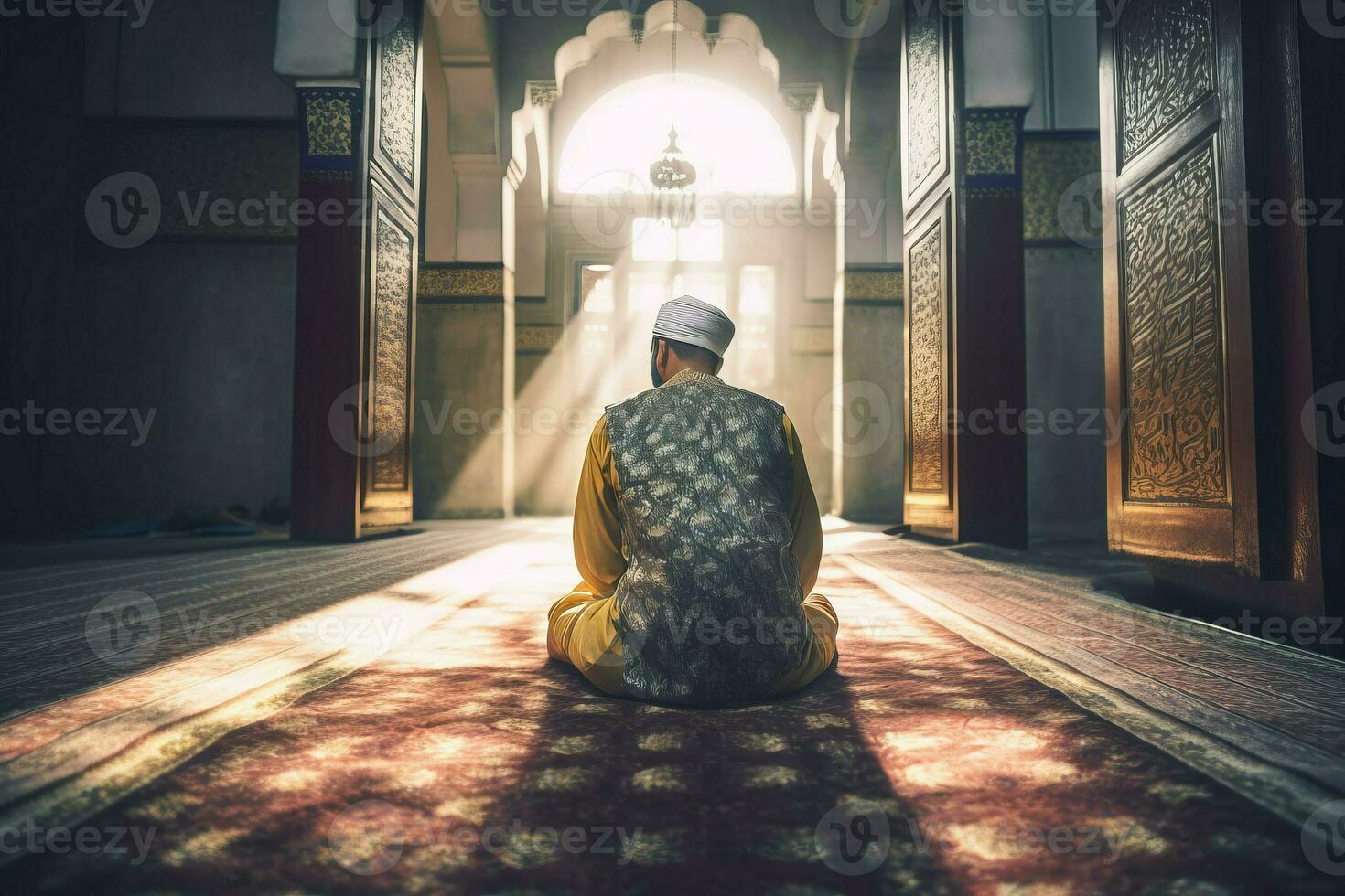 muslim man bön. generera ai foto