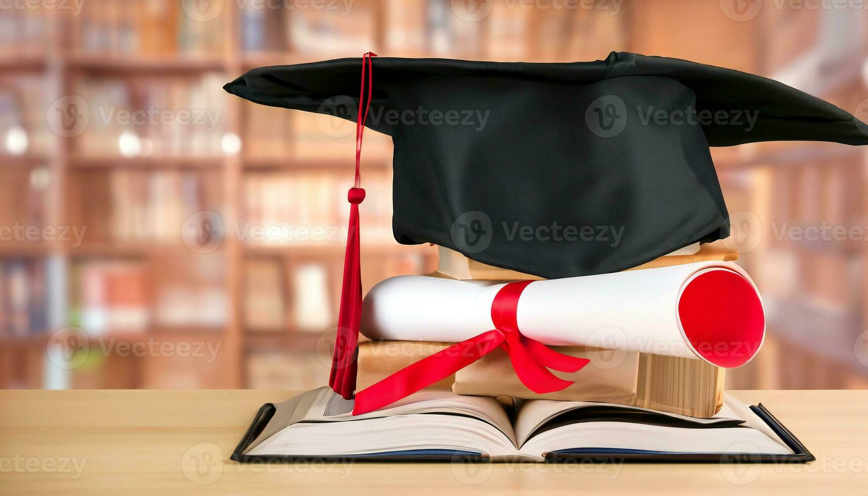 examen högskola, hög skola eller universitet keps. gradering hatt av grad ceremoni. ai generativ foto