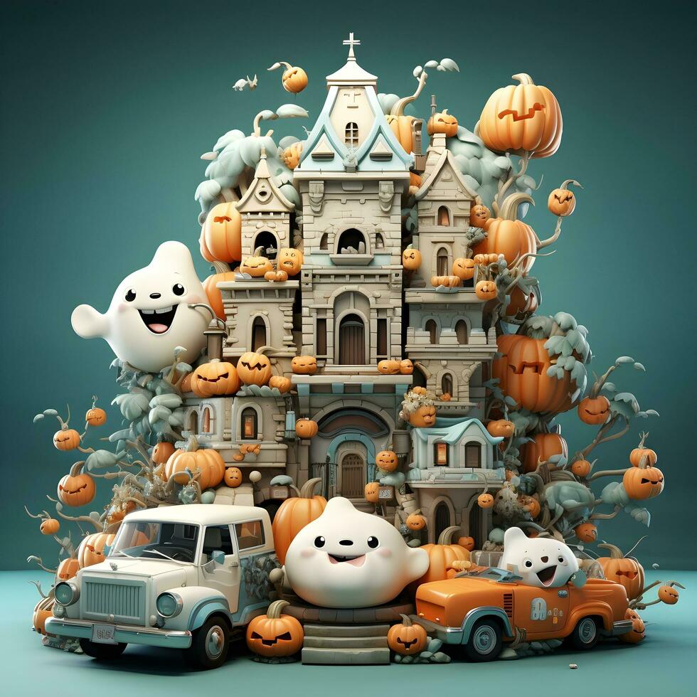 halloween pumpa 3d objekt bakgrund illustration orange firande Semester generativai. foto