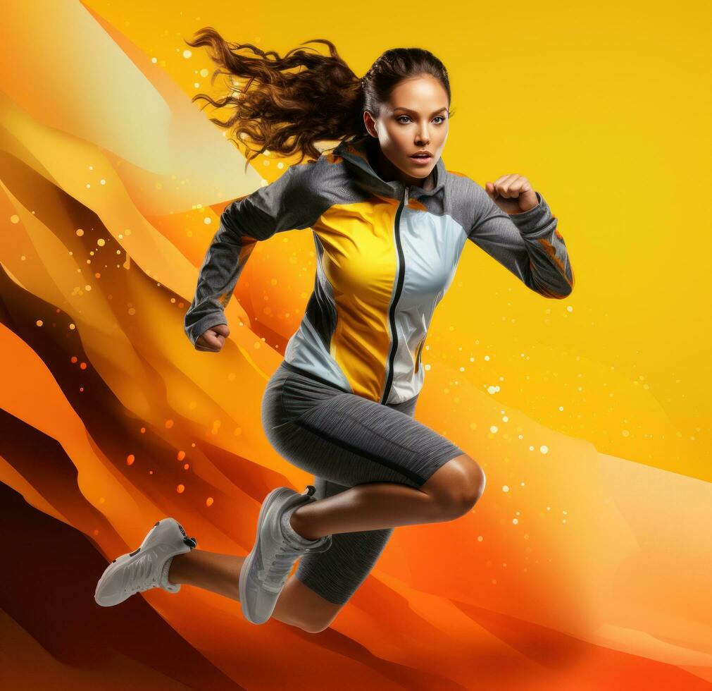 ung sport flicka på gul bakgrund foto