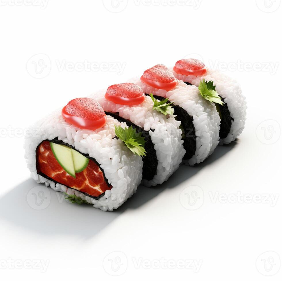 ai generativ hög kvalitet av 3d stil design av futomaki sushi med vit bakgrund foto