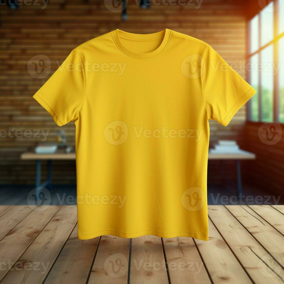 ai generativ hög kvalitet tom t-shirt i gul Färg, perfekt till skapa attrapp förhandsvisning foto