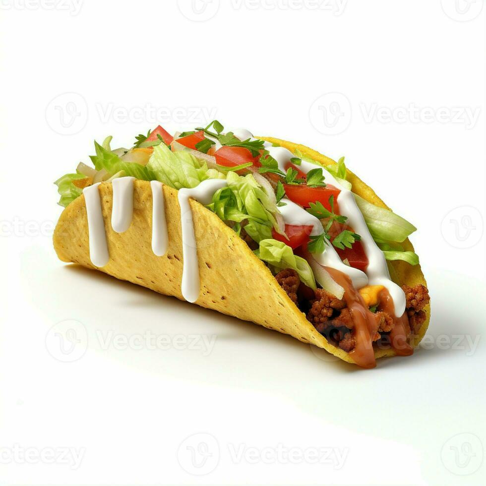 ai generativ 3d design av utsökt tacos i vit bakgrund foto