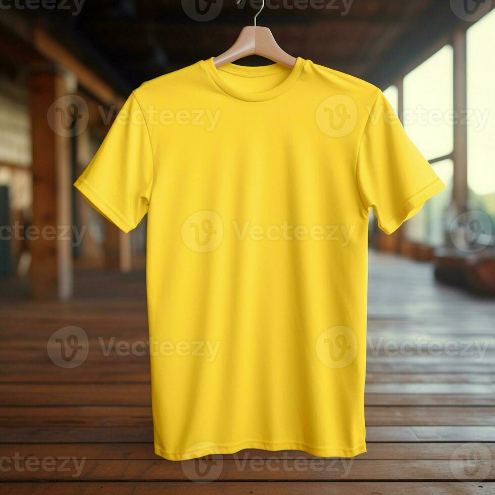 ai generativ hög kvalitet tom t-shirt i gul Färg, perfekt till skapa attrapp förhandsvisning foto