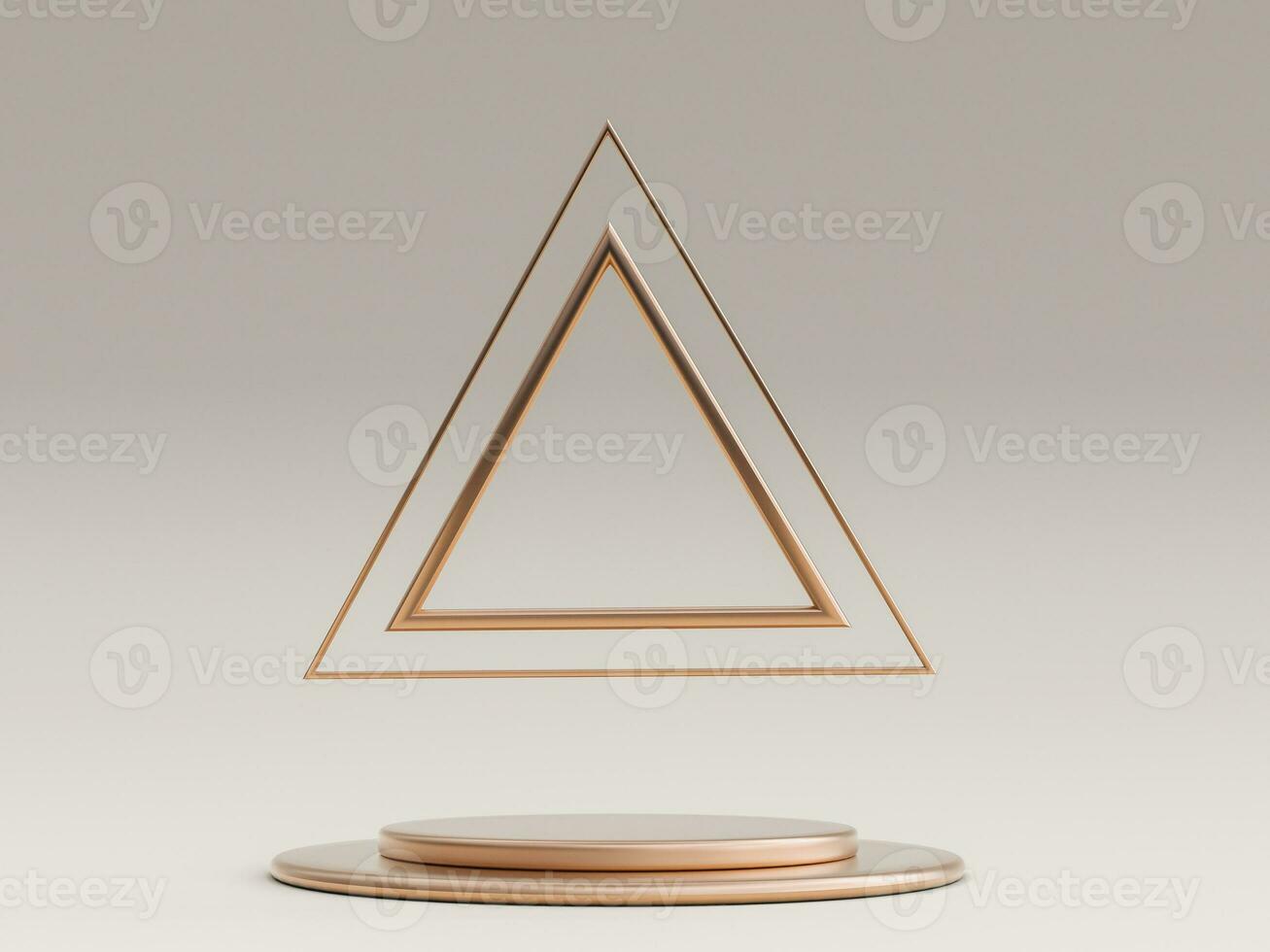 minimal beige bakgrund med tömma gyllene runda podium och triangel element. geometrisk former. 3d tolkning. foto