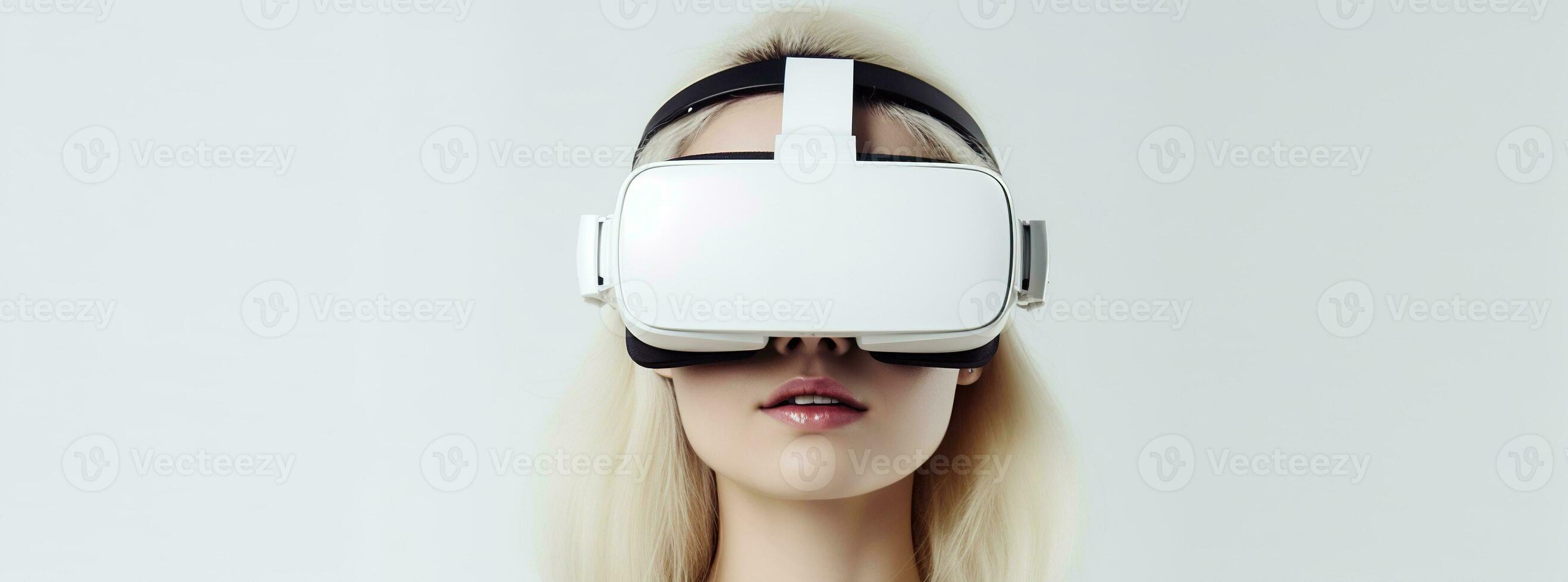 illustration av en person bär en virtuell verklighet vr headset, ai genererad. foto