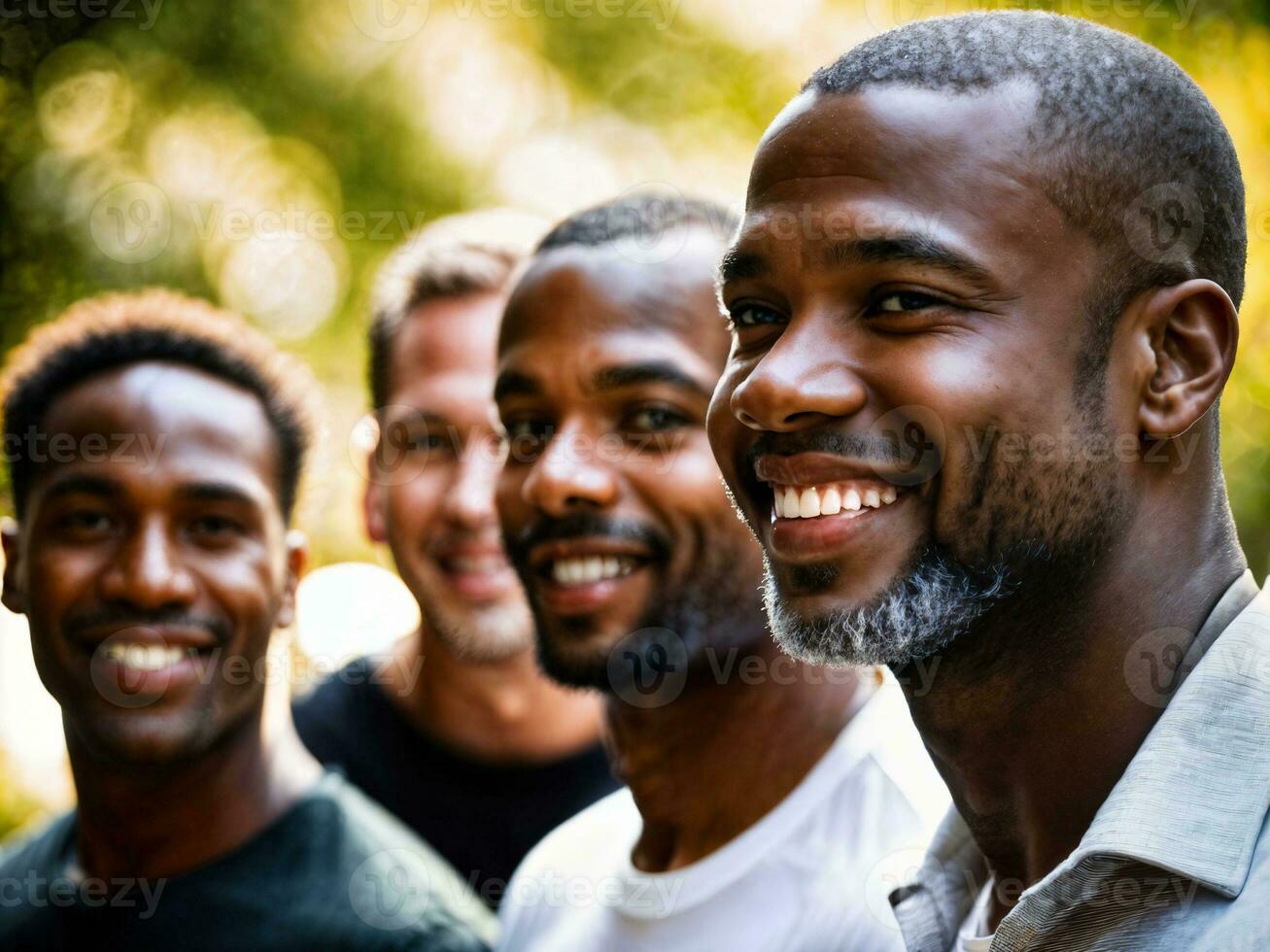 Foto av grupp Lycklig svart stark man, generativ ai